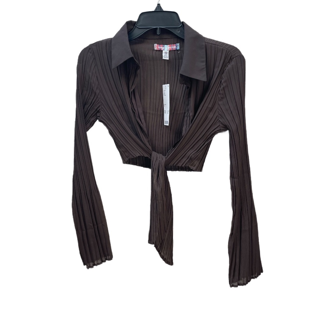 ❤️ URBAN OUTFITTERS UO RACHEL PLISSE BROWN TIE FRONT TOP SIZE XS NEW
